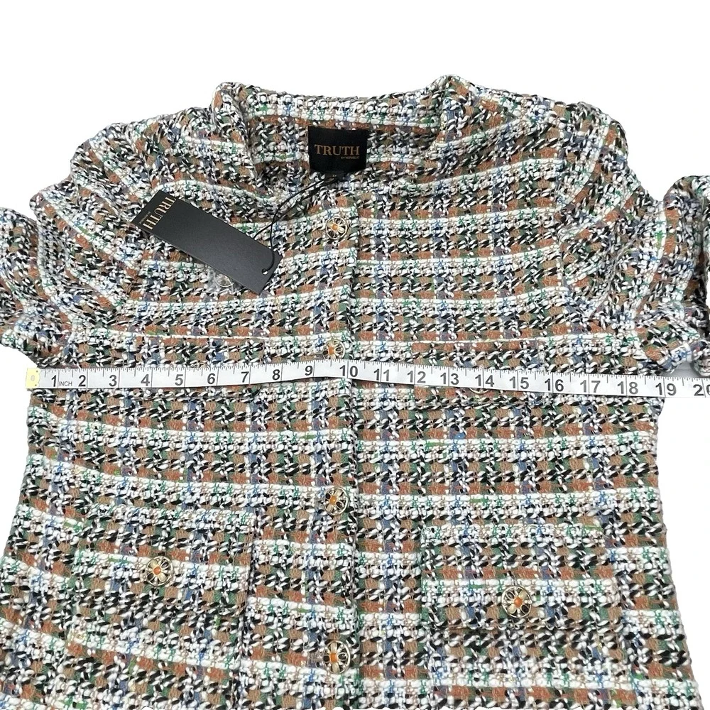 Truth by Republic Women's 12 Tweed Button Up Lined Preppy Workwear Blazer Jacket